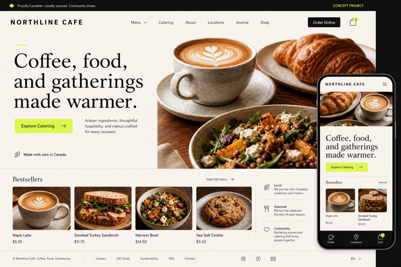 Northline Cafe concept website shown in desktop and mobile layouts